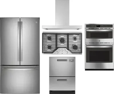 5 Piece Package Includes Refrigerator, Cooktop, Wall Oven, Hood And Dishwasher
